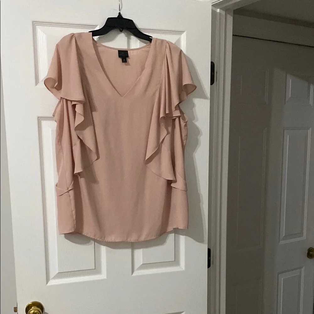 Worthington Pink Ruffled Blouse with V-Neckline - Picture 1 of 3